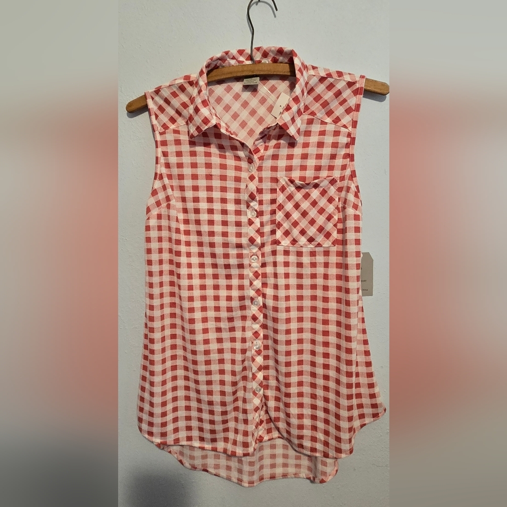 Red and White Gingham Button-Up Shirt
